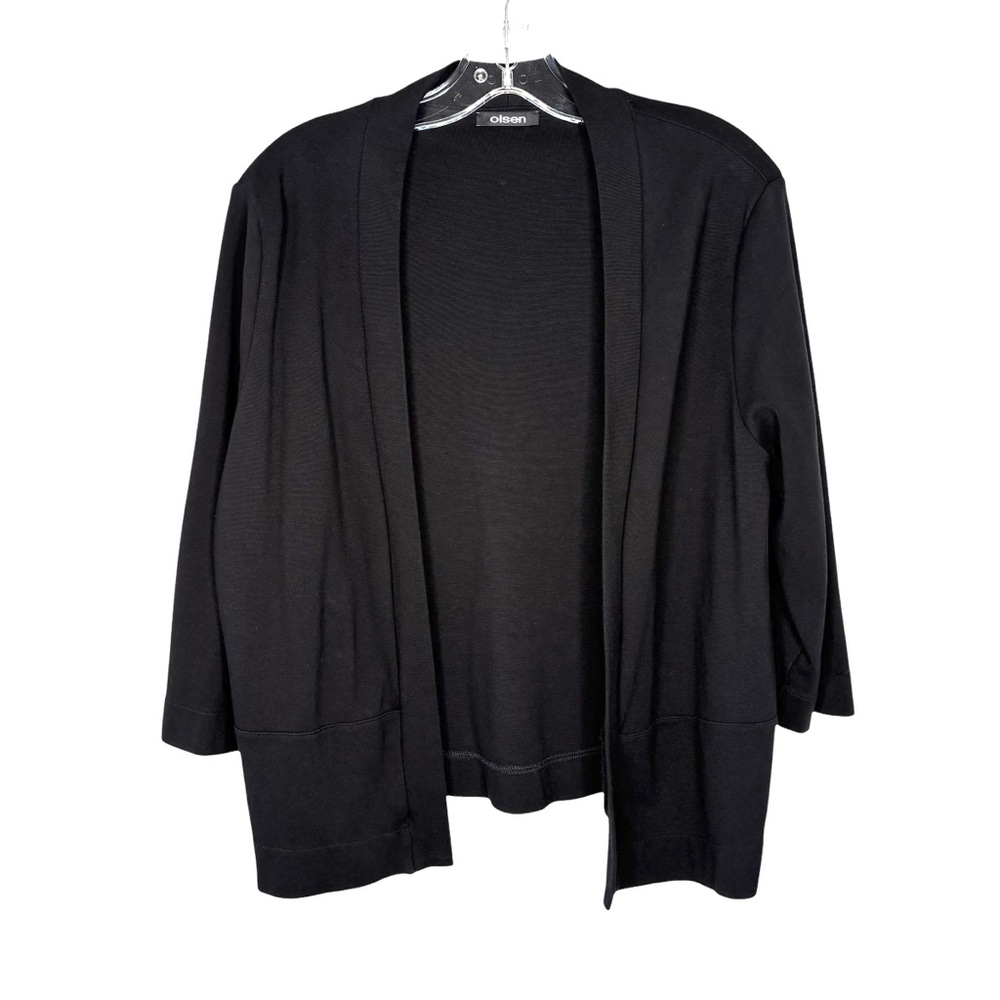 Olsen black cardigan topper 3/4 sleeve soft light jersey knit Medium